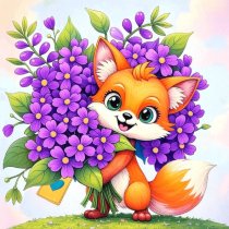 Полотно ґрунтоване з контуром, 20х20, „Лисичка з квітами“, бавовна, дрібне зерно, на основі ХДФ, Art