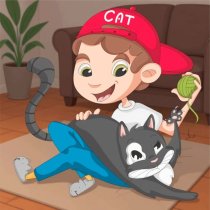 Полотно ґрунтоване з контуром, 20х20, „Хлопчик і котик“, бавовна, дрібне зерно, на основі ХДФ, Arteo