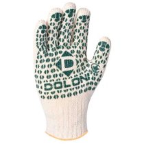 Перчатки 547 белые (ладонь-син.,зел.точка) плот. 2 нити 7 класс 10р. ХБ-70%/ПЕ30% DOLONI