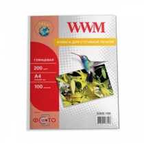 Фотопапір WWM A4, глянцевий, 200 г/м2, 100 арк.