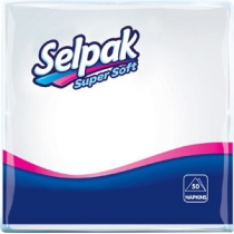 Серветки паперові SELPAK, 2-шари, 24 х 24 см, 50 шт, білі