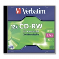 Диск CD-RW Verbatim Slim Color 700 Mb, 1шт, 12x