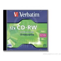 Диск CD-RW Verbatim Slim Color 700 Mb, 1шт, 12x