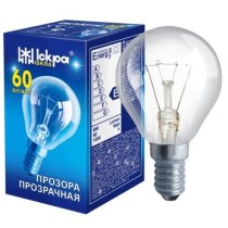 Лампа сфера 60W Е14 PS45 прозрачная, ИСКРА