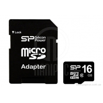 Карта пам'яті microSDHC 16Gb SiliconPower, кл.10 + SD адаптер