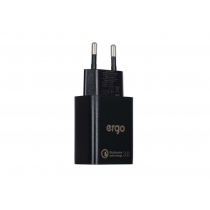 Мережева зарядка ERGO EWC-130QC 1xUSB Wall Charger QC3.0 18W  Black