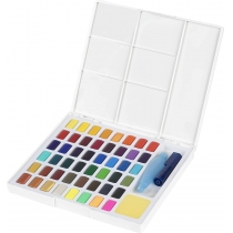 Фарби акварельні  Faber-Castell Watercolors in Pans, 48 ??кол. + Ручка-пензлик з контейнером для вод