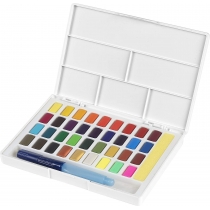 Фарби акварельні  Faber-Castell Watercolors in Pans, 36 кол. + Ручка-пензлик з контейнером для води