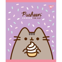 Зошит 12 аркушів, клітинка, УФ-виб.+глітер+софт-тач  "Pusheen. Sweet cat"