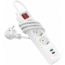 Мережевий подовжувач HAMA 3XSchuko 3G*1.5мм 1.4м USB-C/A, PD/QC White