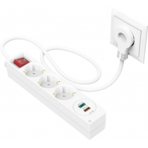 Мережевий подовжувач HAMA 3XSchuko 3G*1.5мм 1.4м USB-C/A, PD/QC White