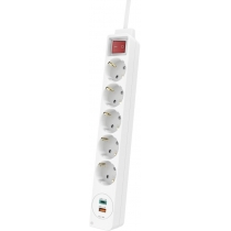 Сетевой удлинитель HAMA 5XSchuko 3G*1.5мм 1.4м USB-C/A, PD/QC White