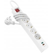 Сетевой удлинитель HAMA 5XSchuko 3G*1.5мм 1.4м USB-C/A, PD/QC White