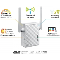 Повторювач Wi-Fi сигналу ASUS RP-N12  N300 1хFE LAN ext. ant x2