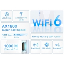 Повторювач Wi-Fi сигналу TP-LINK RE600X AX1800 1хGE OneMesh