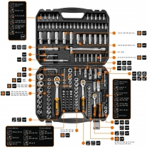 Набір інструменту Neo Tools, 182 од., 1/2, 3/8, 1/4