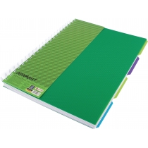 Блокнот Adamant: зелений, A4, пластикова обкладинка, з розділювачами та перфорацією, 120, клітинка