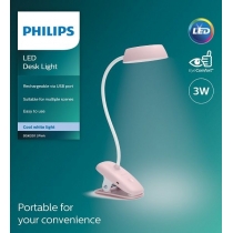 Лампа настольна Philips LED Reading Desk lamp Donutclip 3W, 4000K, 1200mAh (Lithium battery), рожеви