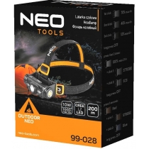 Ліхтар налобний Neo Tools акумуляторний, 2000мАг, 1000лм, 10Вт, 6 функцій освітлення +червоне та бла
