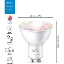 Лампа умная WiZ, GU10, 4.7W, 50W, 345Lm, 2200-6500K, RGB, Wi-Fi