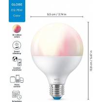 Лампа умная WiZ, E27, 11W, 75W, 1055Lm, G95, 2200-6500, RGB, Wi-Fi
