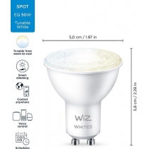 Лампа умная WiZ, GU10, 4.7W, 50W, 345Lm, 2700-6500K, Wi-Fi