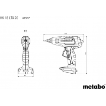 Пістолет клейовий Metabo HK 18 LTX 20, 18В, стрижні 11мм, подача 20г•хв, 200/130 градусів, 0.4кг, бе