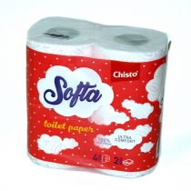 Туалетний папір ТМ Softa Chisto целюлозний на гільзі по 4рул., 2-х шар. біло-рожева