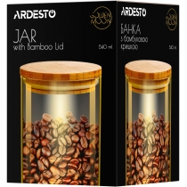 Банка для зберігання Ardesto Golden Moon, 540мл, скло, бамбук, кругла, золотистий