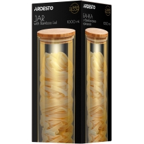 Банка для хранения Ardesto Golden Moon, 1000мл, стекло, бамбук, круглая, золотистый