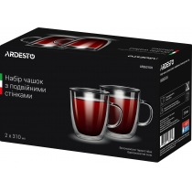 Набор чашек с ручками с двойными стенками Ardesto, 310мл, 10.2см, 2шт, боросиликатное стекло, прозра