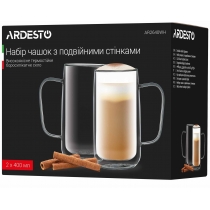 Набор чашек с ручками с двойными стенками Ardesto, 400мл, 2шт, боросиликатное стекло, прозрачный