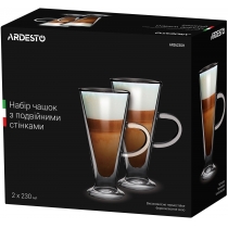 Набор чашек с ручками с двойными стенками Ardesto, 230мл, 15.8см, 2шт, боросиликатное стекло, прозра