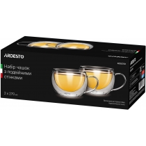 Набор чашек с ручками с двойными стенками Ardesto, 270мл, 7.5см, 2шт, боросиликатное стекло, прозрач