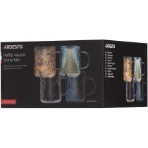 Набір чашок Ardesto Shine mix, 260мл, 4шт, боросилікатне скло, прозорий, золотистий, сірий, перламут