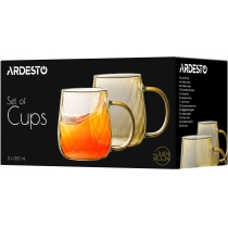 Набор чашек Ardesto Golden Moon, 350мл, 2шт, боросиликатное стекло, золотистый