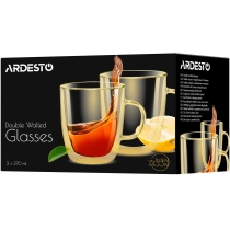 Набір чашок з ручками з подвійними стінками Ardesto Golden Moon, 270мл, 10см, 2шт, боросилікатне скл