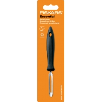 Овочечистка вертикальна Fiskars Essential, з рухомим лезом, 18.4см, нержавіюча сталь, пластик, чорни