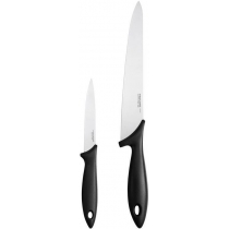 Набір ножів для шеф-кухаря Fiskars Essential, 2 шт, нержавіюча сталь, пластик, чорний