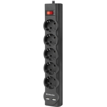 Мережевий фільтр Defender DFS 755 5 м, 5 розеток, 2xUSB, 2.1A (99755)