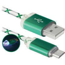 Кабель Defender USB08-03LT USB(AM)-MicroBM GreenLED Backlight 1m