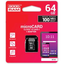Карта памяти microSDXC 64Gb Goodram, кл.10 + SD адаптер