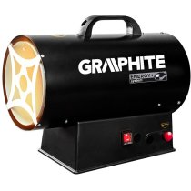 Теплова гармата газова GRAPHITE, акумуляторна 18В, 15кВт, 120м2, 320м3/год, IP24, чорний, 5кг
