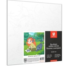 Полотно ґрунтоване з контуром, 20х20, „Дівчинка і котик“, бавовна, дрібне зерно, на основі ХДФ, Arte