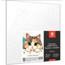 Полотно грунтованное с контуром, 20х20, "Милый котенок", хлопок, мелкое зерно, на основе ХДФ, Arteo