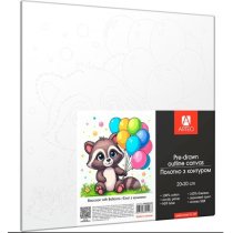 Полотно грунтованное с контуром, 20х20, "Енот с шариками", хлопок, мелкое зерно, на основе ХДФ, Arte