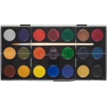 Краски акварельные Faber-Castell сухие 21 цв. + 2 кисти., d=30мм в пластик. поддоне