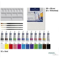 Фарби акрилові Faber-Castell 12 кольорів (9 мл) + 4 пензл, 1 палітра, 1 холст 20х25 см