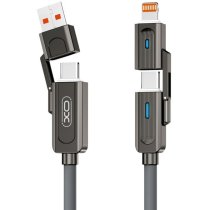 Кабель XO NB275 Zinc Alloy Silicone Type-C/USB-A to TYPE-C/Lightning - 4-in-1 - 60W - 1m Gray