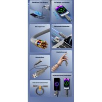 Кабель XO NB275 Zinc Alloy Silicone Type-C/USB-A to TYPE-C/Lightning - 4-in-1 - 60W - 1m Gray